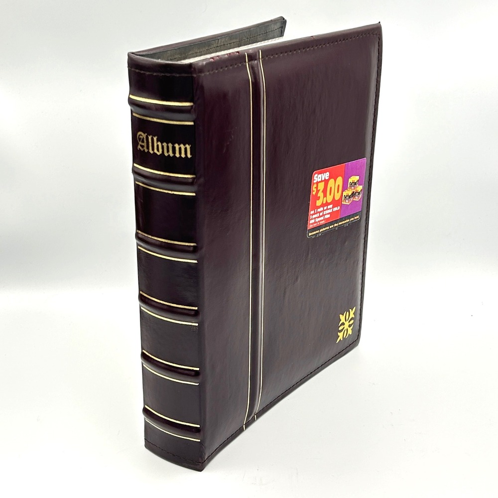 Vintage Kodak Photo Album Burgundy Faux Leather Gold 3 Ring Binder Kleer Vu NEW